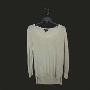 Chaps Ralph Lauren Womens Med Tunic Sweater Off White with a Shimmer Hi-Low Hem